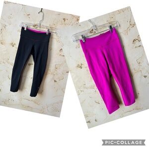 Lululemon Wunder Under Reversible Leggings Size 2 Pink Black 2 in 1 EUC Cropped